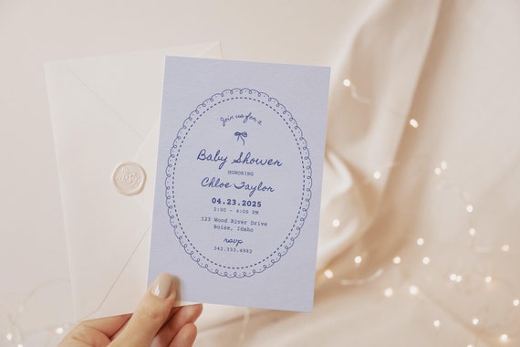 Hand Drawn Frame | Baby Shower Invitations | Printed & Shipped