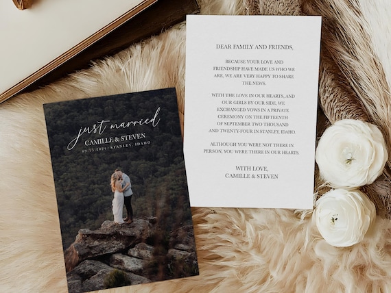 Simple Personalized Elopement Announcement Cards | Printed & Shipped