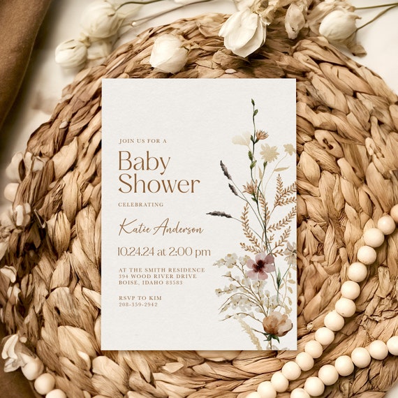 Wildflower Floral Baby Shower Invitation | Printed & Shipped