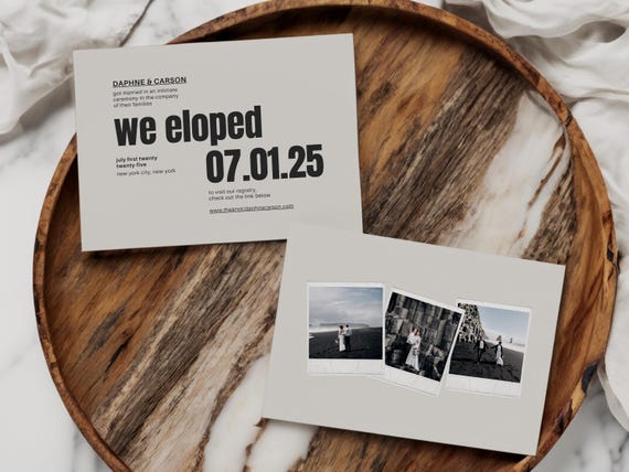 Modern Style Elopement Announcement Cards | Printed & Shipped