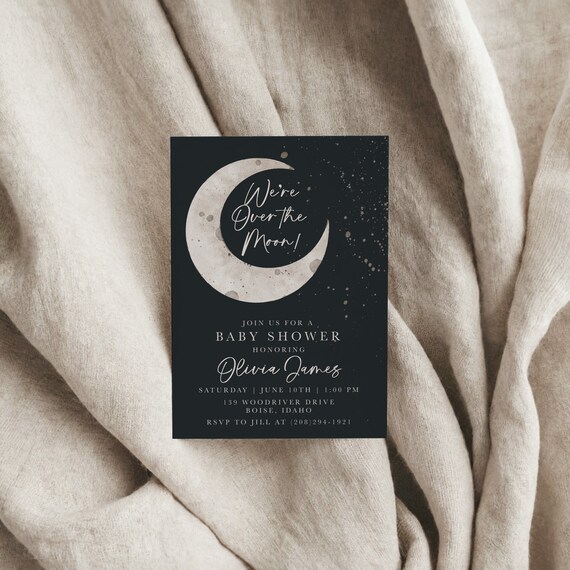 Night Theme Baby Shower Invitation, Printed & Shipped