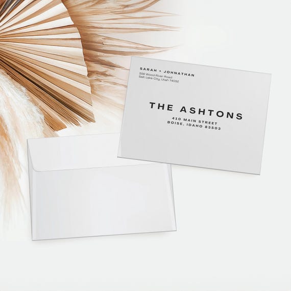 Contemporary Style Elopement Announcement Matching Envelopes | Addressed & Printed
