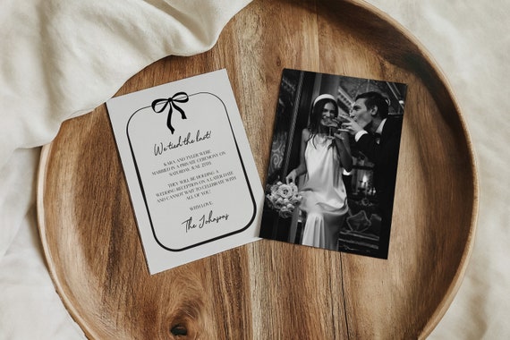Black Bow Personalized Elopement Announcement Cards | Printed & Shipped