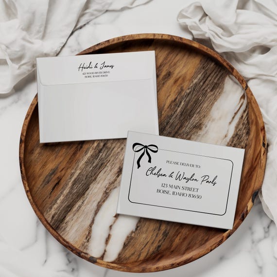Black Bow Personalized Elopement Announcement Matching Envelopes | Addressed & Printed