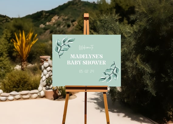 Teal Greenery | Baby Shower Welcome Sign | Printed & Shipped