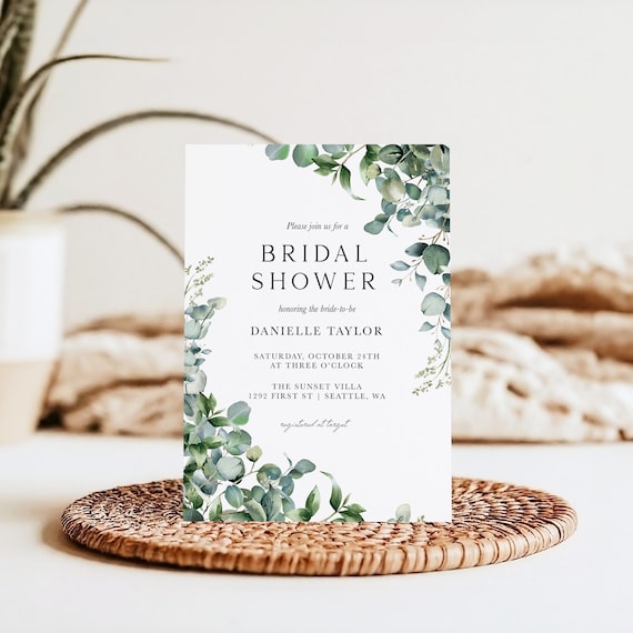 Eucalyptus Theme | Bridal Shower Invitations | Printed & Shipped