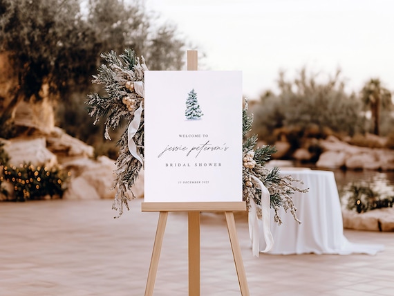 Christmas Bridal Shower Welcome Sign: Minimalist Tree Foamboard Decor