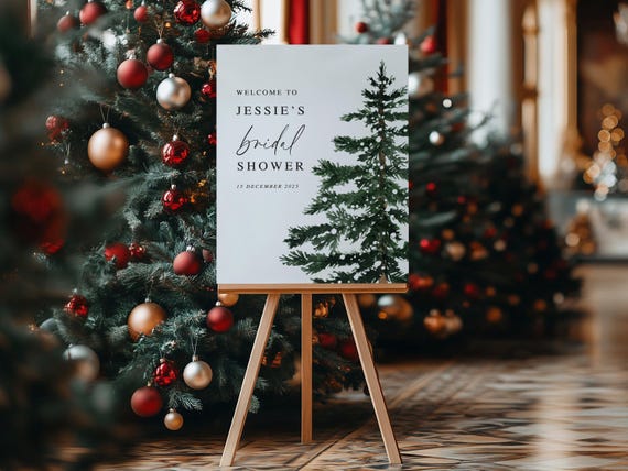 Winter Pine Bridal Shower Welcome Sign: Printed Foam Board Decor