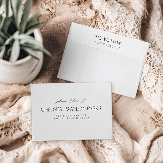 Timeless Elopement Announcement Matching Envelopes | Addressed & Printed