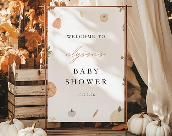 Letrero de bienvenida para baby shower de Calabaza pequeña / Decoración de otoño / Tablero de espuma impreso