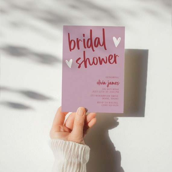 Hearts Theme Bridal Shower Invitations | Printed & Shipped