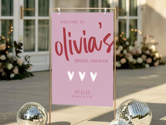Professionally Printed | Hearts Theme | Bridal Shower Welcome Sign