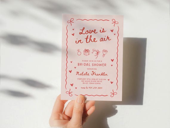 Professionally Printed | Love is in the Air | Bridal Shower Invitations