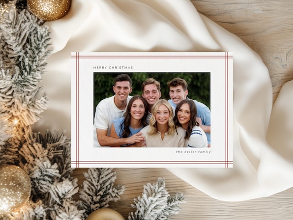 Minimal Red Plaid Christmas Cards | Printed & Shipped