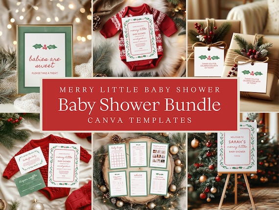 Merry Little Baby Shower Bundle | Editable Canva Templates