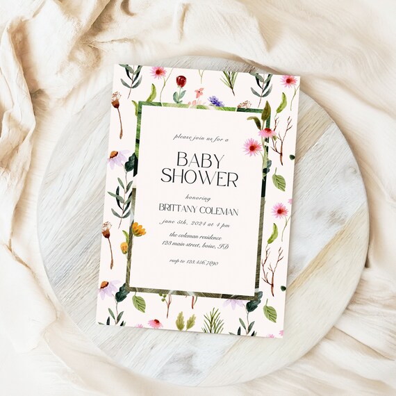 Painted Floral | Baby Shower Invitation | Printed & Shipped