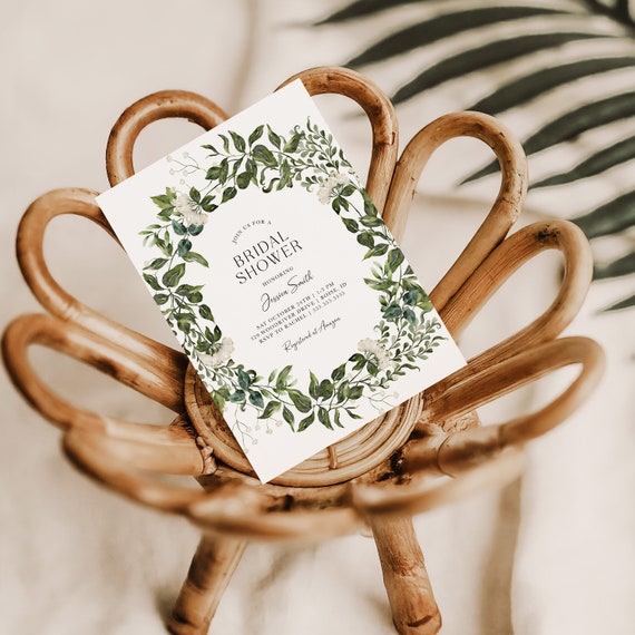 Greenery Wreath | Bridal Shower Invitations | Printed & Shipped