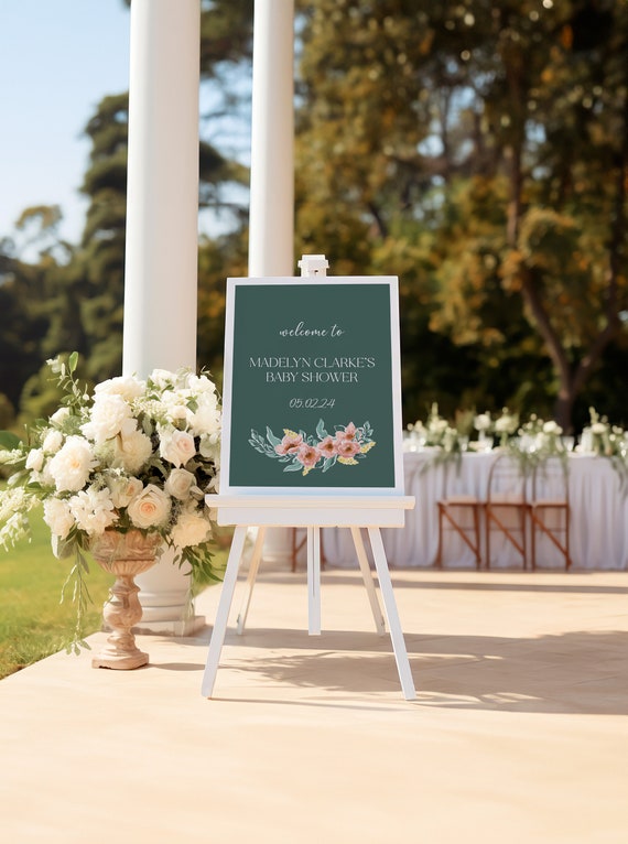 Green Floral | Baby Shower Welcome Sign | Printed & Shipped