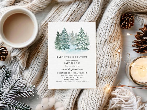 Baby It’s Cold Outside Baby Shower Invitations | Winter Baby Shower Invite | Printed Cards