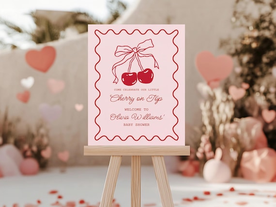 Cherry on Top Theme | Baby Shower Welcome Sign | Printed & Shipped