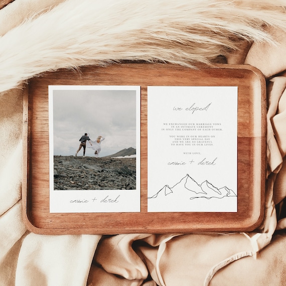 Mountain Line Art Elopement Announcement Cards | Printed & Shipped