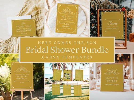 Here Comes the Sun Bridal Shower Bundle | Editable Canva Templates