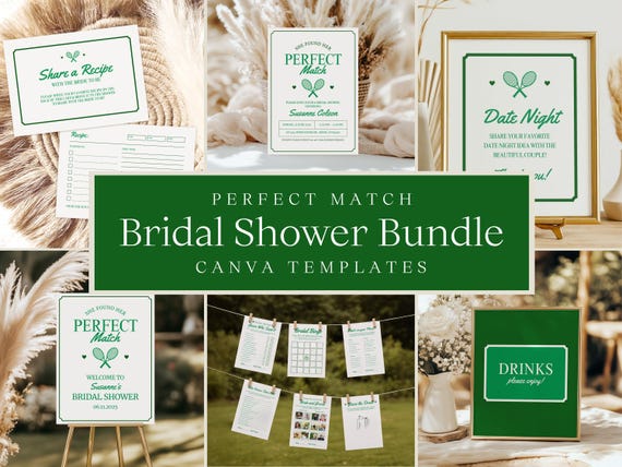 Perfect Match Tennis Bridal Shower Bundle | Editable Canva Templates