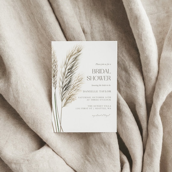 Boho Pampas Grass | Bridal Shower Invitations | Printed & Shipped