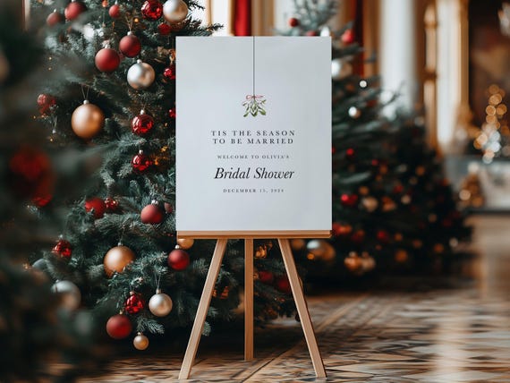 Mistletoe Bridal Shower Welcome Sign: Minimalist Holiday Foamboard Decor