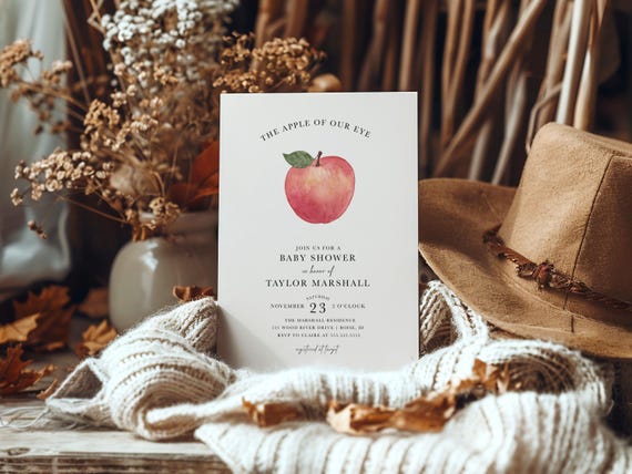 Apple of My Eye Theme Baby Shower Invitation | Printed & Shipped