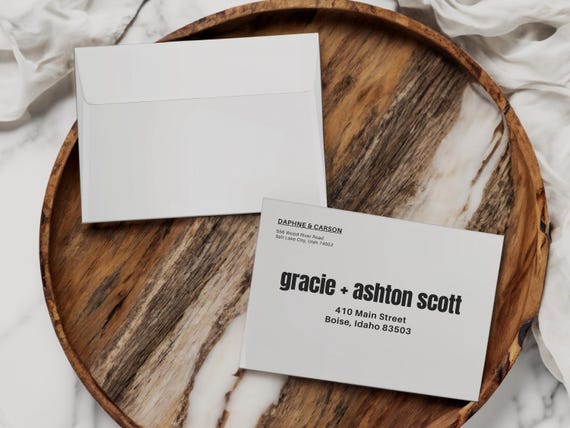 Modern Style Elopement Announcement Matching Envelopes | Addressed & Printed