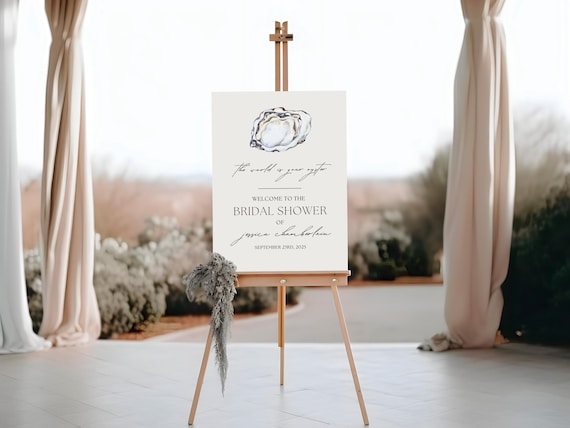 Professionally Printed | The World is Your Oyster | Bridal Shower Welcome Sign | Elegant Coastal Design