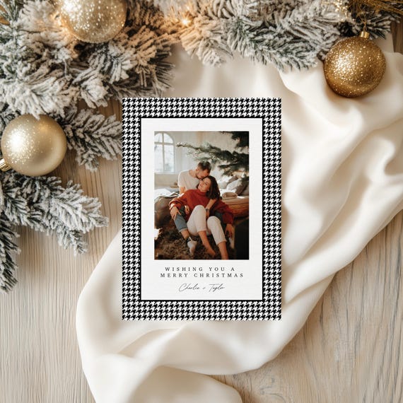 Modern Houndstooth Pattern Christmas Cards | Printed & Shipped