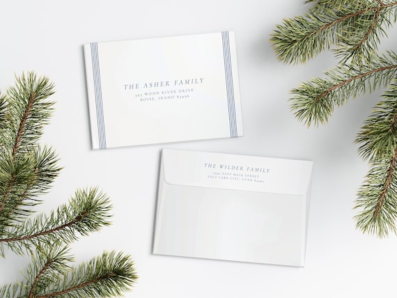 Elegant Striped Christmas Card Envelopes | Addressed & Printed