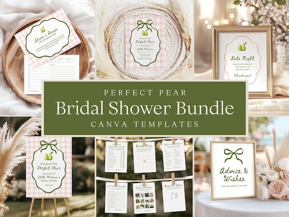 Perfect Pear Bridal Shower Bundle | Editable Canva Templates