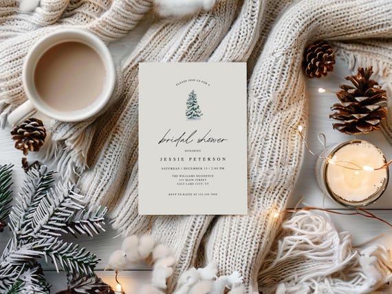 Christmas Tree Bridal Shower Invitations: Holiday Printed Cards