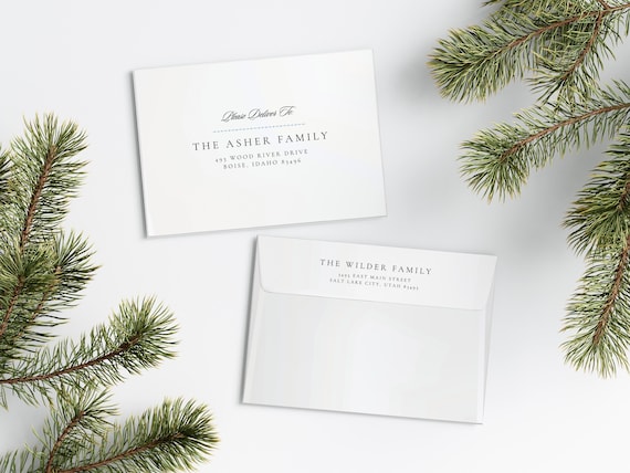 Elegant Blue Christmas Card Envelopes | Addressed & Printed