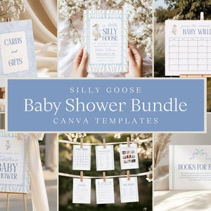 Silly Goose Shower Bundle | Editable Canva Templates | Coquette Baby Shower Signs, Games, & Invitations