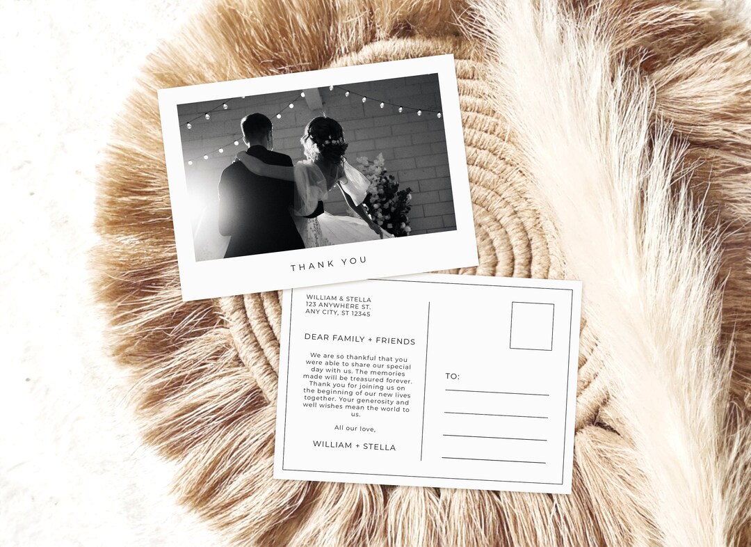 Minimalistic Postcard Wedding Thank You Cards | Printed & Shipped - Etsy