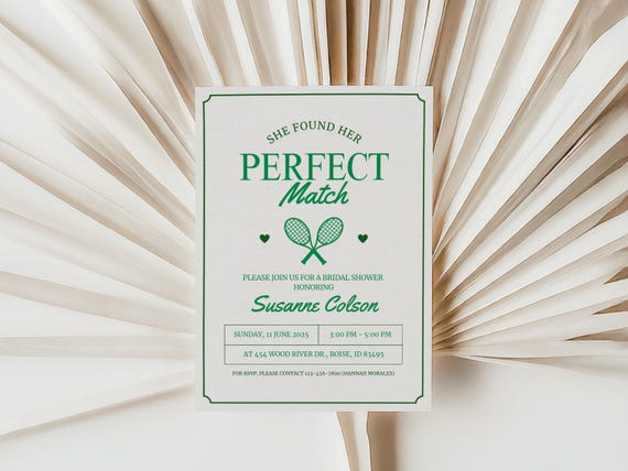 Professionally Printed | She Found Her Perfect Match | Tennis Theme | Bridal Shower Invitations