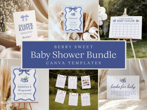 Berry Sweet Baby Shower Bundle | Editable Canva Templates