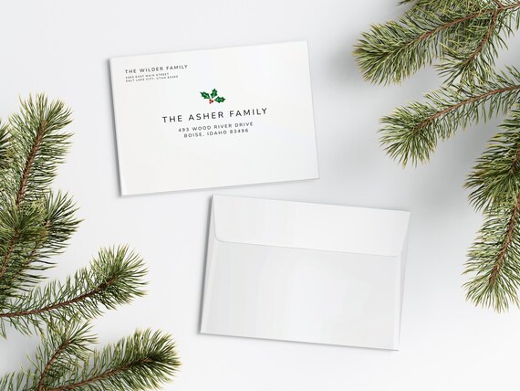 Minimal Red Plaid Christmas Card Envelopes | Addressed & Printed