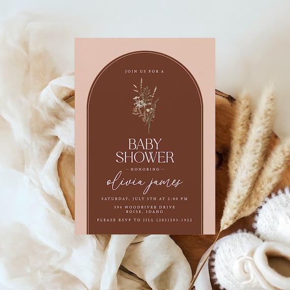 Elegant Floral Baby Shower Invitation, Printed & Shipped