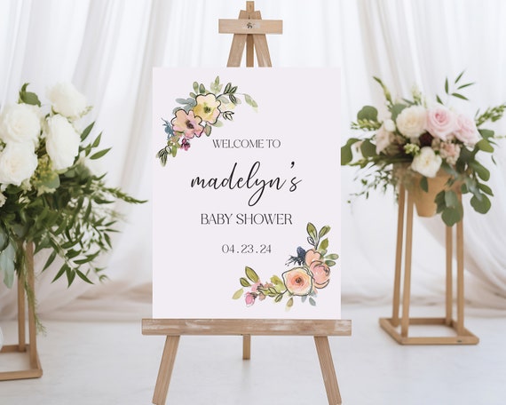 Watercolor Floral | Baby Shower Welcome Sign | Printed & Shipped