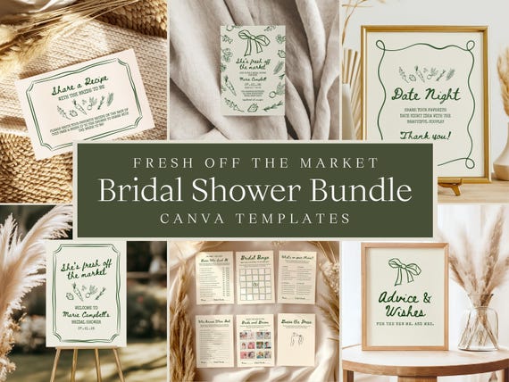 Fresh Off the Market Bridal Shower Bundle | Editable Canva Templates