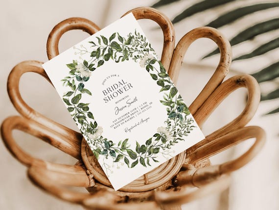 Professionally Printed | Botanical Wreath | Bridal Shower Invitations