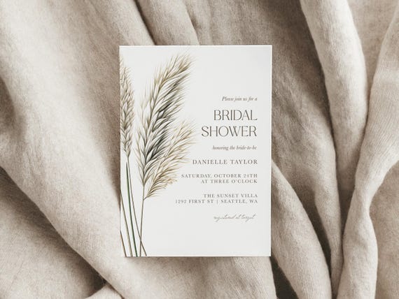 Professionally Printed | Boho Pampas Grass | Bridal Shower Invitations