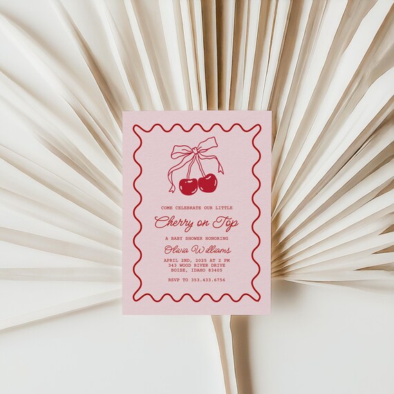 Cherry on Top Theme | Baby Shower Invitations | Printed & Shipped
