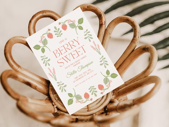 Professionally Printed | Love is Berry Sweet | Bridal Shower Invitations