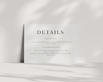 Simplistic Wedding Details Card | Printed & Shipped